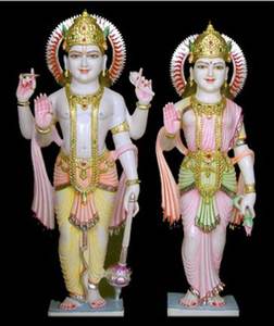 Hermosa Estatua de Vishnu y Laxmi de Mármol Hecha a Mano, Duradera y de Alta Calidad, con Posición de Manos en Bendición para Adoración en el Hogar o Templo - Product Image 4