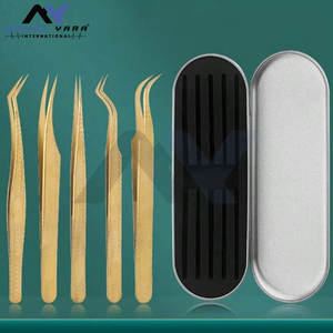 Juego de 5 Herramientas para Pestañas, Pinzas para Pestañas Postizas, Kit para Extensión de Pestañas, Juego de 5 Aplicadores de Acero Inoxidable Dorado - Product Image 6