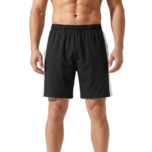 Shorts de sport noirs avec bandes latérales blanches, design sportif, respirants, taille élastique, pour l'entraînement, la course et la gym - Product Image 2