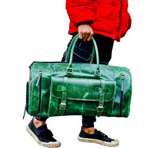Bagage en cuir véritable imperméable vert grande capacité style sport doublure polyester fermeture éclair randonnée montagne voyage - Product Image 1