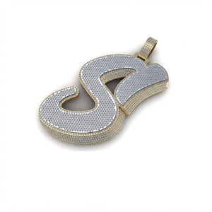 Colgante de Diamantes con Letra Cursiva Grande del Alfabeto, Personalizado con Iniciales, Estilo Hip Hop, de Plata 925 para Hombre, Chapado en Rodio con Moissanita - Product Image 1