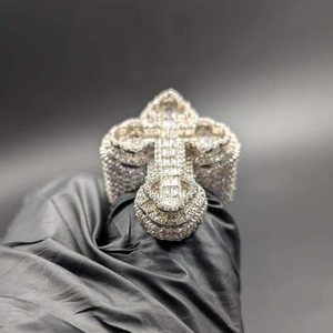 Iced Out <b>Cross</b> <b>Ring</b> Luxury Hip Hop Bling Statement <b>Ring</b> Diamond Look <b>Silver</b> Fashion Jewelry Gift - Product Image 3