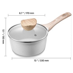 Cacerola Antiadherente de 1.5 Qt con Tapa de Vidrio Templado, Olla de Cocina de Metal Multiusos con Mango Desmontable, Práctica para Untar - Product Image 5