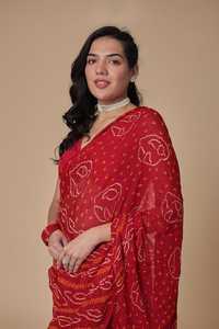 Sari Rai Dana Bandhej Hecho a Mano en Chifón Puro con Trabajo Tradicional de Teñido Anudado - Product Image 3