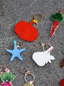 Eco-Friendly Hand Embroidered <b>Cartoon</b> Fruit Keychain Red Beaded Woven Customized Shape Felt Carabiner <b>Ring</b> Charm - Product Image 6