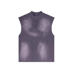 Streetwear Oversized <b>Cropped</b> Gym Tank <b>Top</b> Custom Cut Sleeveless Knitted Breathable Solid V-neck High Street Style Men's - Product Image 5