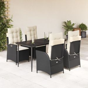 Set da Pranzo da Giardino in Rattan Bianco Crema e Nero, 4 Posti, Resistente alle Intemperie, Arredamento da Esterno in Stile Contemporaneo - Product Image 1