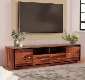 Contemporary Solid Wood Media Cabinet | 65 Inch Wooden TV Console <b>Table</b> | B2B Wholesale India - Product Image 5