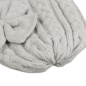 Lindo gorro tejido con lazo para niñas, gorro acrílico hecho a mano de Color sólido cálido para invierno, 54-56CM - Product Image 3