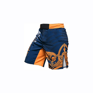 Shorts de boxe MMA LAMA INDUSTRIES bleu-orange, design par sublimation, respirants, protecteurs, écologiques, durables, en polyester. - Product Image 2