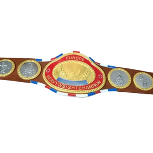 Ceinture de championnat poids lourd d'Europe, personnalisable, en cuir premium avec plaques or et argent - Product Image 5