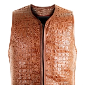 Gilet en cuir véritable gaufré crocodile personnalisé pour homme, style classique zippé, pour motard, fournisseur OEM - Product Image 5