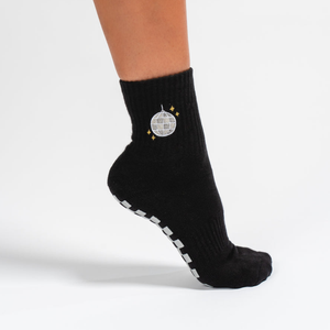 Chaussettes noires à hauteur de cheville avec broderie boule disco et semelle antidérapante à carreaux pour femmes - Product Image 3