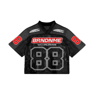 Maillot de football en mesh noir pour homme BRNDNME, col en V, manches courtes, impression sublimée, respirant, 100% polyester, coupe régulière pour adulte - Product Image 1