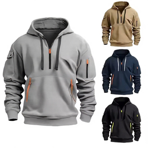 Sweat à capuche demi-zippé pour homme en coton 100% de qualité supérieure, style streetwear décontracté, léger et respirant, vente en gros OEM - Product Image 1
