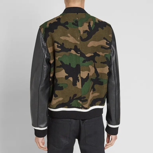 Chaqueta Bomber de Camuflaje para Hombre con Mangas de Cuero, Cuello Camisero, Estilo Casual de Otoño, Corte Regular, Cierre de un Solo Botón - Product Image 2