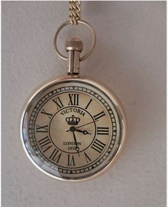 Montre de poche ronde Victoria, horloge de bureau analogique mécanique à chiffres romains, design traditionnel, boîtier en métal - Product Image 1