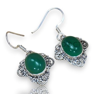 Pendientes de Plata de Ley 925 para Boda, Ligeros, con Ónix Verde Natural en Corte Ovalado con Engaste de Bisel, para Mujer, Venta al Por Mayor - Product Image 4