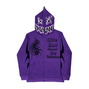 Sweat à capuche unisexe oversize sans doublure, design personnalisé sérigraphié, hiver, style streetwear, fermeture éclair, en molleton bouclette 100% coton - Product Image 1