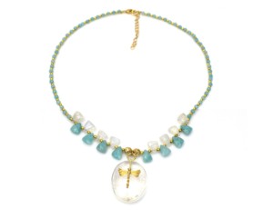 Collar con Colgante de Libélula de Cristal Chapado en Oro de 18K con Amazonita y Piedra Lunar, Estilo Bohemio, para Regalo de Compromiso y Aniversario - Product Image 1