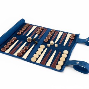 High-Quality Eco-Friendly Durable Foldable PU Leather Nubuck <b>Backgammon</b> Roll-Up Table <b>Board</b> Game Mother Pearl Zipper Home Gift - Product Image 2