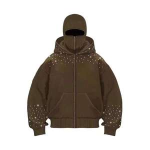 Sweat-shirt à capuche zippé intégral avec strass personnalisés, style cagoule, épais et oversize, pour homme, streetwear, veste d'hiver - Product Image 1