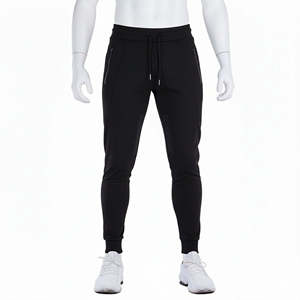 Pantalon de survêtement noir pour hommes, taille élastique, cordon de serrage, poches latérales, joggers décontractés, tissu tricoté respirant, vêtements d'automne - Product Image 6