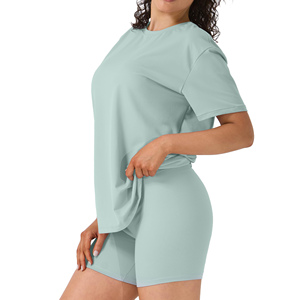 <b>High</b> Quality Custom Design Outfit Oversize Shorts For Women's Solid Color 100% Cotton Short Sleeve Comfortable Women's Sets - Product Image 5