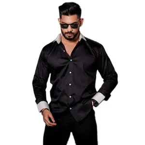 Hochwertige lässige Slim Fit schwarzes Kostüm Hemden Herren langärmelig OEM-Service Erwachsene solide einfarbig gefärbt