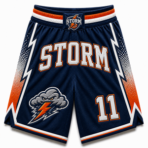 Shorts de basketball personnalisés Storm avec badge cousu, en mesh, séchage rapide, sublimation, uniformes de match et d'entraînement pour hommes, fournisseur en gros, Pro Fit Gear 2 - Product Image 1