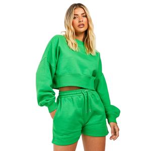 Vente en gros de top court avec logo personnalisé, sweat à capuche deux pièces et shorts, ensemble court de 2 pièces pour jogging, ensemble 2 pièces pour femmes, shorts pour femmes - Product Image 2