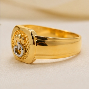 Elegant 22K Gold Signet <b>Ring</b> <b>for</b> <b>Men</b> and Women Featuring Two Tone Rhodium Accent with Textured Finish and High Polish Ban - Product Image 2