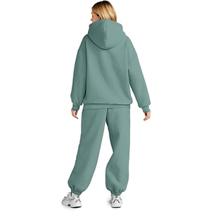 Conjunto de Sudadera con Capucha y Pantalones Jogger para Mujer, Chándal Casual de 2 Piezas de Forro Polar, Top Corto de Manga Larga, Ajuste Holgado, Color Sólido, para Sudar - Product Image 3