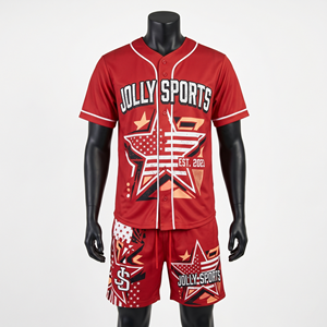 Mens Baseball Jersey And Shorts <b>Set</b> 160 GSM Premium Polyester Red Star Graphic Sublimation Custom Logo short <b>set</b> for men's - Product Image 1