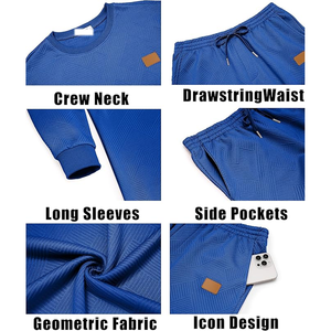 Conjunto Deportivo de Punto Azul para Hombre, Cuello Redondo, Color Sólido, Ropa Casual, Tejido de Poliéster Transpirable, Temporada de Primavera - Product Image 6