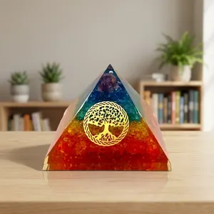Pyramide d'orgone à sept chakras, générateur d'énergie en cristal teinté multicolore, guérison par le Reiki, pyramide d'orgonite, méditation spirituelle - Product Image 4