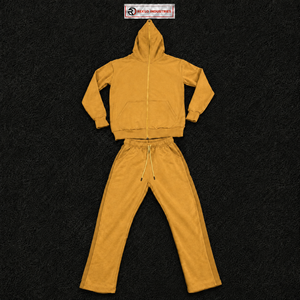 Survêtement à capuche doré, fermeture éclair intégrale, décontracté, couleur unie, 100% coton, respirant, coupe ample, pour l'automne, mode détente, soldes - Product Image 5