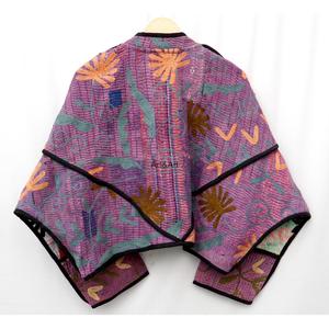 Premium Handmade Cotton Kantha <b>Coat</b> Jacket Vintage Style Short Patchwork Stripe Print Design Mandarin Collar Eco-Friendly - Product Image 4