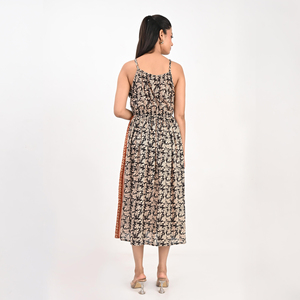 Robe midi à imprimé floral, col halter, coupe trapèze, sans manches, en coton, décontractée, pour l'été, avec taille naturelle, plissée et évasée - Product Image 4