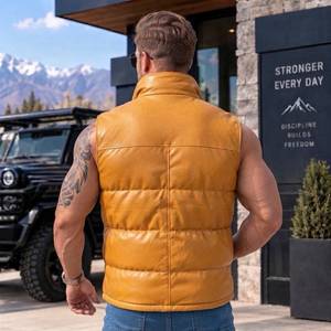 <b>Men's</b> <b>Leather</b> Puffer <b>Vest</b> , Pufferweste Herren , Luxury <b>Leather</b> <b>vests</b> for Boys , Biker Chaleco de cuero - Product Image 2
