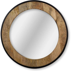 Miroir mural rond en bois de noyer vintage de qualité galerie, style attrayant, finition artisanale, bord biseauté, accent décoratif pour la maison - Product Image 4