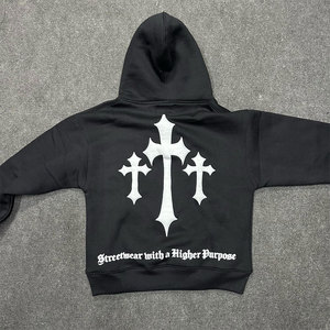 Sweat à capuche épais de haute qualité 100 % coton pour homme, avec logo personnalisé, fermeture éclair intégrale, en molleton bouclette, style pull-over - Product Image 2