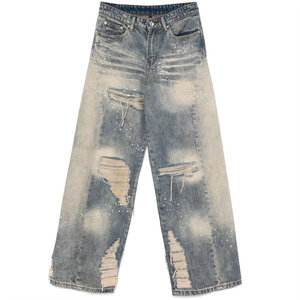 Pantalon en jean streetwear délavé et vieilli, coupe droite, pour l'extérieur - Product Image 5