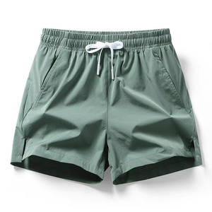 Shorts pour hommes à séchage rapide avec cordon de serrage, couleur unie, taille élastique, décontractés, sportifs, taille mi-haute, en tissu polyester tissé - Product Image 5