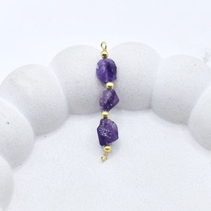 Amethyst Three Stone Connector Gold Plated Beaded Charm Link Raw Gemstone Jewelry Supply <b>Bracelet</b> For DIY Necklace - Product Image 2