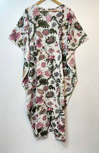 Vestido Kaftan Casual de Verano sin Mangas con Estampado Floral Tropical Digital, de Algodón, para Mujer, Islas del Pacífico Asiático - Product Image 6