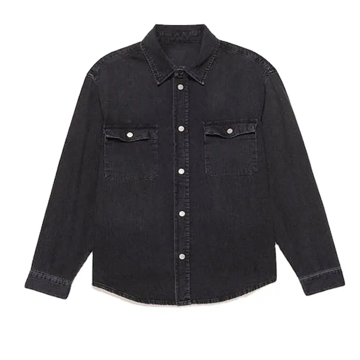 Black Denim shirts Mens Spring Autumn Denim shirts for men washed denim one pocket mens shirts