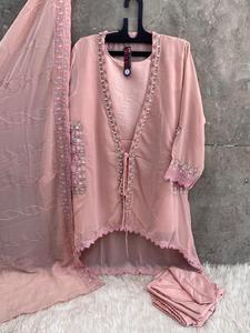 Haut élégant en georgette lourde avec bas en coton importé et organza Dupatta | Tailles XL (42) et XXL (44) -Parfait pour toute occasion - Product Image 4