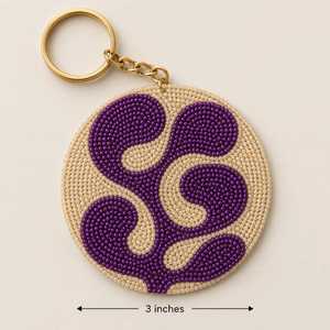 Round Woven Bead Keychain Purple <b>Abstract</b> Pattern 3 Inch Durable <b>Canvas</b> Chain Classic Lightweight - Product Image 1