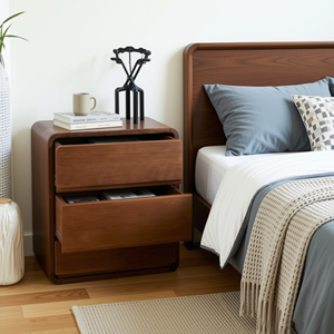 Modern Wood Bedside Table Minimalist Bedroom Nightstand Luxury Curved Design <b>Small</b> Storage Chest of <b>Drawers</b> Wholesale Cabinet - Product Image 6